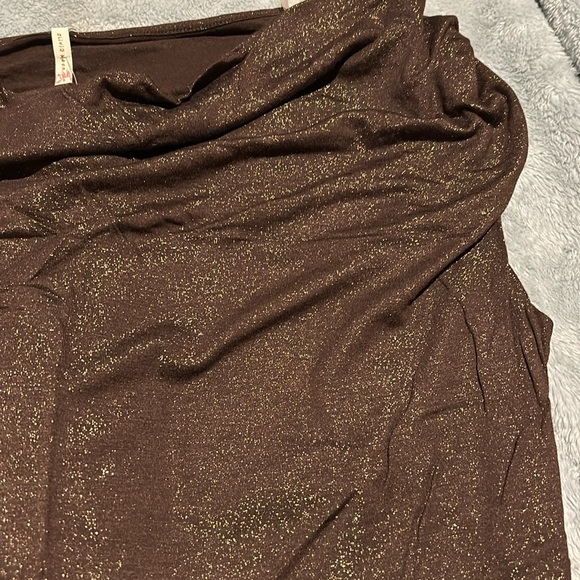 Brown with Gold Metallic Shimmer Cowl Neck Top-XL - Picture 4 of 10
